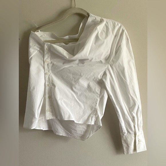 NWT Zara Poplin Asymmetrical Top Sz Large - Picture 1 of 11